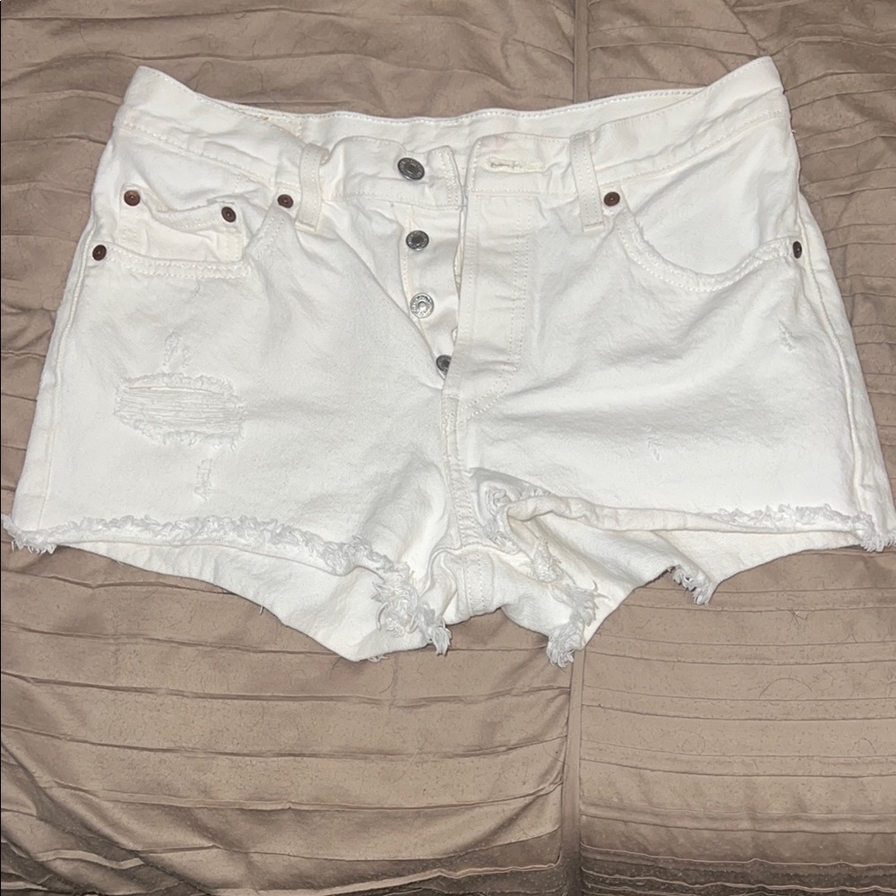 Levi's White Jean Shorts Distressed Hem